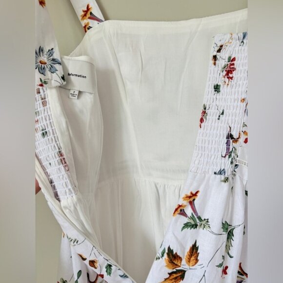 NEW Reformation Everett Linen Midi Dress Corsini White Multi Floral | US 2 UK 6 - Picture 14 of 16